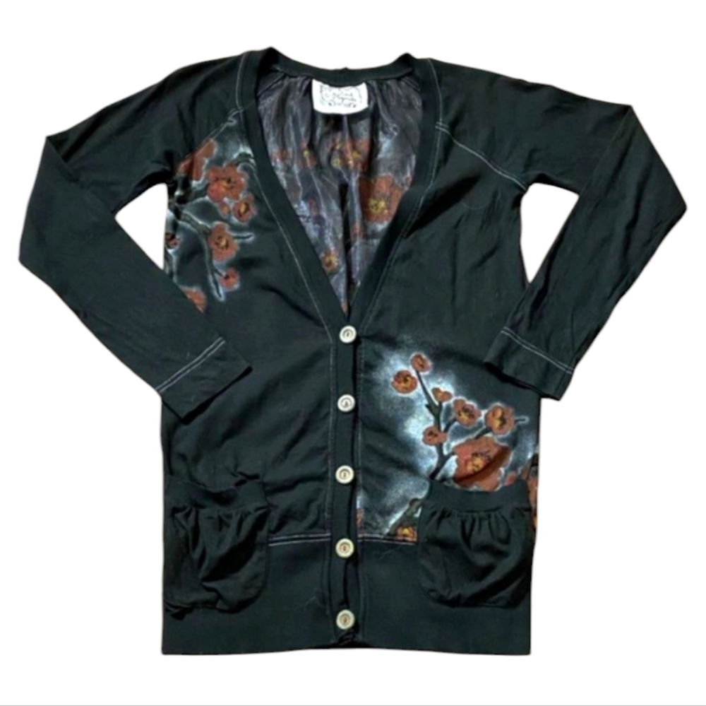 Anthropologie Scrapbook Originals Graphic Button Up Cardigan Medium 100% Cotton